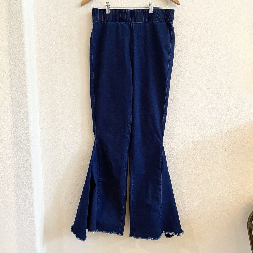 L&B Lucky And Blessed Blue Jeans Women's Size L High Rise Flare Dark Wash